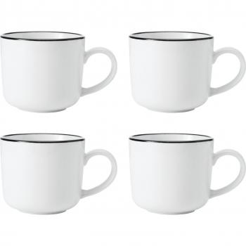 Mikasa Limestone Juego de Tazas de Porcelana, 4x Tazas de Porcelana con Borde Negro para Té y Café, 360ml, En Caja de Regalo y Aptas para Lavavajillas