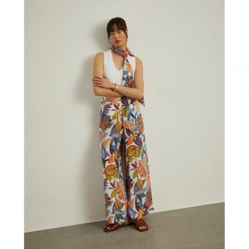 Pantalón palazzo de mujer Lion of Porches con estampado de colores y diseño en naranja