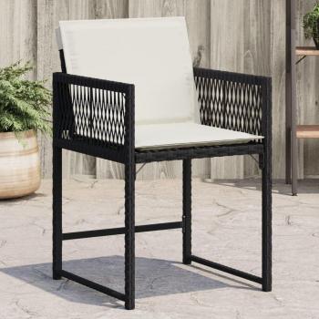 Sillas de jardín con almohadas 4 piezas negras en Polyrattan