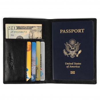 Porta Pasaporte/Funda de Nomalite | Organizador de Documentos de Viaje Hombre y Mujer con protección RFID, Cartera Piel en Cuero sintético Negro y 4 Huecos para Tarjeta de crédito y Billete.