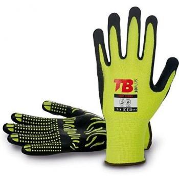 TB Guante de Protección TB 700F Zebra | Guante de Trabajo con Nitrilo Foam Negro en Palma, Algodón Amarillo en Dorso y Puño Elástico. Flexible, Resistente y Transpirable - Talla 8