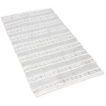 Alfombra Rectangular Textil Blanco y Gris 180 cm x 120 cm - 70% Algodón, 30% Yute