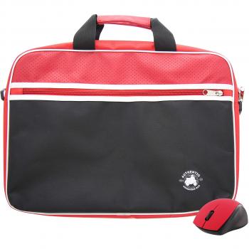T'nB Pack Funda + Ratón para Ordenador Portátil PC de hasta 15,6” - con Banda para el Trolley y Diseño Vintage en Color Rojo y Negro.