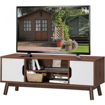 Mueble TV Rústico Industrial Multiuso para TVs hasta 50, con Repisa Abierta y Compartimentos, Organizador Moderno de Madera