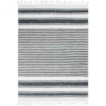 Alfombra TERRA COTTON 100% algodón con diseño étnico de líneas en negro, gris y blanco, dimensiones 160 x 230 cm