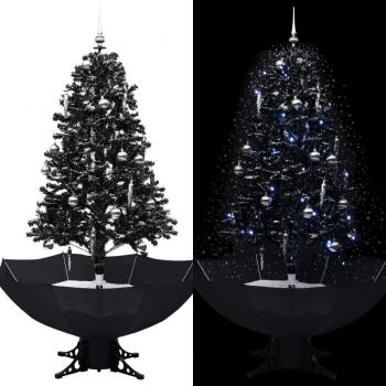 Árbol de Navidad Nevado con Base de Paraguas PVC Negro 170 cm