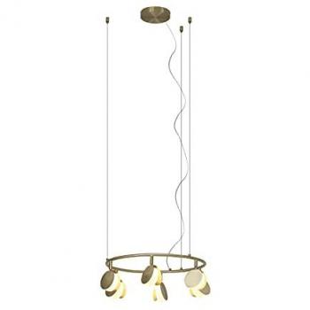 Lámpara de Techo Colgante LED Shell 6 Luces, Redonda, 30W, 3000K, 1590lm, Dorada, Altura Ajustable, Garantía de 3 Años