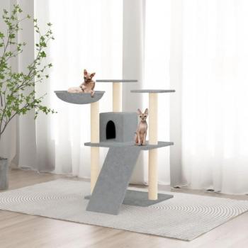 Rascador para gatos Dia e Noite con postes de sisal gris claro 83 cm