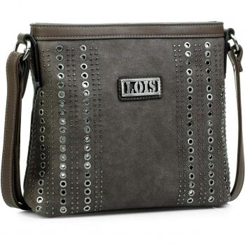 Lois - 94444 Bolso de Mujer Bandolera Ajustable. Bolsillo detrás con Cremallera. Llavero y Remaches. Piel sintética Polipiel, Color Taupe