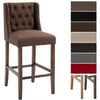 Taburete Bar Cassandra con Estructura de Madera de Caucho y Asiento Tapizado en Tela Marrón Antiguo Oscuro