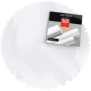 Arteza Láminas de vinilo adhesivo | Color blanco brillante | 50 hojas de pvc de 30,5 x 30,5cm | Vinilos impermeables para interiores y exteriores | Compatibles con otras máquinas de corte