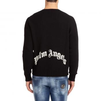 Palm Angels Men's Wool Blend Pullover Sweater in Black | Size Small | PMHE027C99KNI001 Color 1001