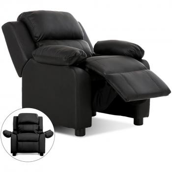 Deluxe Kids' Recliner Armchair with Headrest and Storage - Black Faux Leather