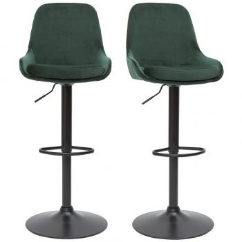 Set de 2 taburetes de cocina regulables de diseño en terciopelo verde holo