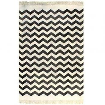 vidaXL Alfombra de Algodón Kilim 120x180cm Estampado Negro/Blanco Decoración