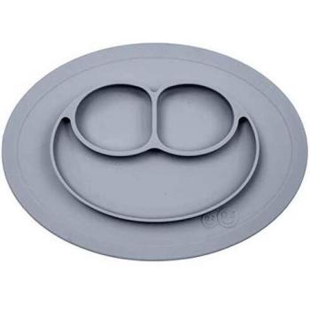 ezpz Mini Mat 12 meses +. plato 100% de silicona con mantel individual incorporado para bebés y niños pequeños. Gris claro