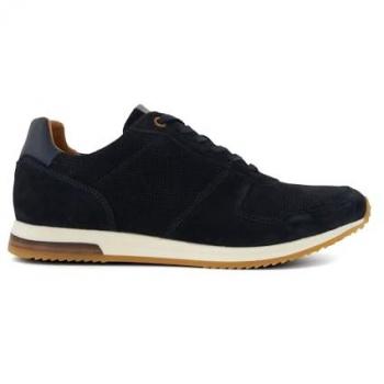 Dune London Men's Navy Suede Lace-Up Runner Trainers - Size 11