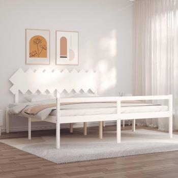 Cama para personas mayores con cabecero de madera maciza blanco de 200x200 cm