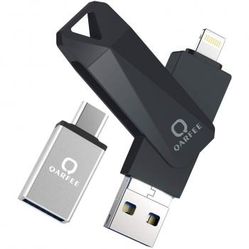Universal Flash Drive 32 GB,QARFEE Zinc Alloy USB 3.0 External Storage Memory Stick Pen Flash Drive Compatible for iPhone,iPad,iPod,Mac,iOS/Android phone and PC,Black-gray