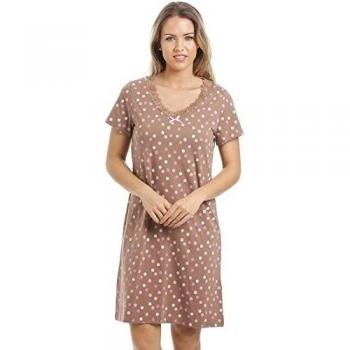 Camille Estampado Suave algodón Suave Camisones de Verano 38-40 Brown Polka Dote