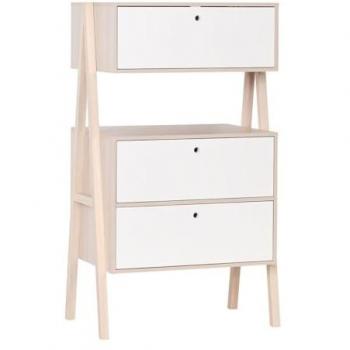 Cómoda Calicosy 2 cajones y 1 puerta abatible - blanco y beige, diseño moderno en madera de acacia