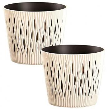 Maceta redonda de plástico crema Sandy Round 15,8x15,8x13,8 cm (2 unidades)