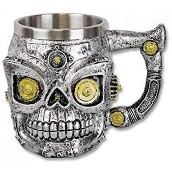 Jarra de decoración de Calavera Mecanizada, Tole10 Imperial, Altura de 12 cm, de Resina y Aluminio