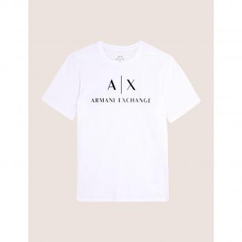 Armani Exchange Men's White Cotton Logo T-Shirt - Short Sleeve, Crew Neck, Regular Fit