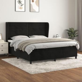 Cama box spring con colchón de muelles en terciopelo negro 180x200 cm
