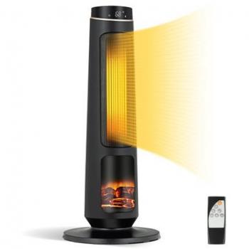 Costway 1500W PTC Fast Heating Space Heater with 3D Realistic Flame, Black Ceramic, Indoor Use