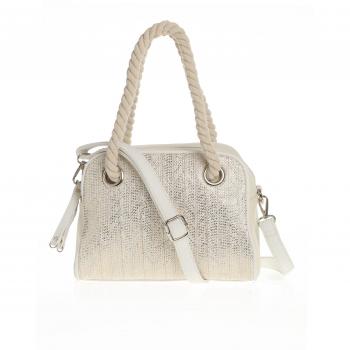 VENCA Bolso asas de cuerda y correa en símil piel de 58 cm mujer by VencaSty - 014451,DORADO/BLANCO,UNICA
