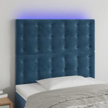 Cabecero LED Terciopelo Azul Oscuro 90x5x111/128 cm con luces LED