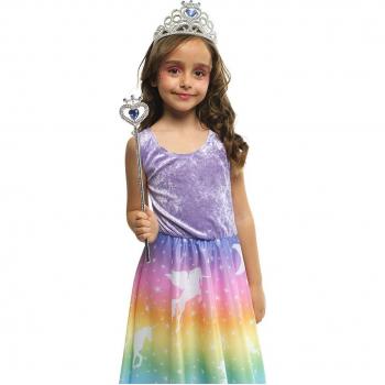 Kit de Princesa plateado y azul infantil: Tiara y Varita