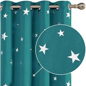 Deconovo Cortinas Salón Opacas Modernas Térmicas Aislante Decorativas con Ojales 2 Piezas 132x183cm Turquesa