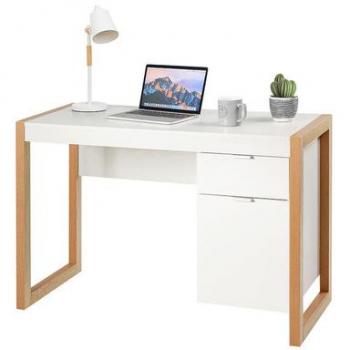 Goplus Contemporary Engineered Wood Computer Desk Workstation with Drawers in Natural