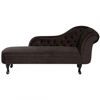 Chaise Longue de Terciopelo Marrón Oscuro con Botones y Clavos, Versión Derecha Nimes