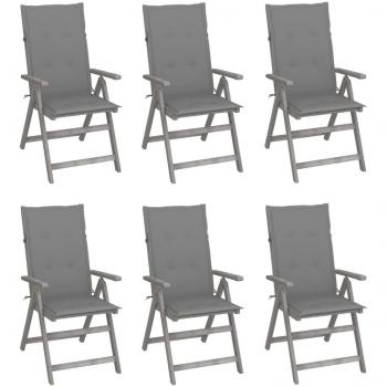 Reclining Garden Chairs Set of 6 with Cushions - Solid Acacia Wood