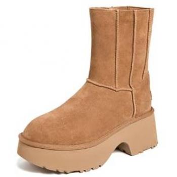 UGG - Botas de mujer Classic New Heights con costura doble, cuero marrón, EU 38