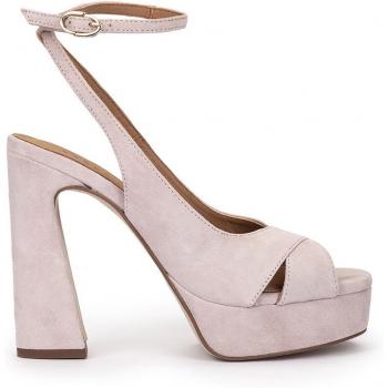 Sandalias de tacón de ante en color nude modelo OTRANTO