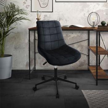 Silla de Oficina Ergonómica con Ruedas, Tapizado en Terciopelo Negro y Estructura Metálica Ajustable