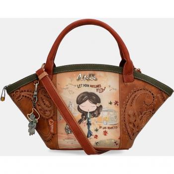 Bolso shopper Anekke Peace & Love Camel con compartimento con cierre de cremallera, dos asas de mano y bandolera extraíble