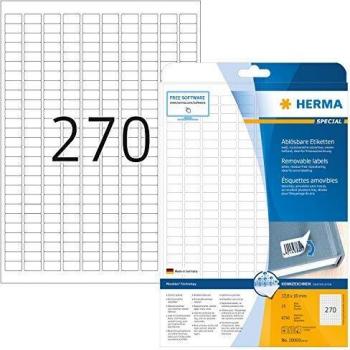Etiquetas Adhesivas Herma 10000 - Paquete de 6750 Unidades, Rectángulares con Bordes Redondeados de 17,8 x 10 mm en Color Blanco