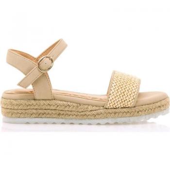 Sandalias de Niña Mustang Kids Pad Beige con cierre hebilla, tipo puntera redonda y cuña en textil