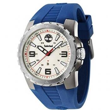 Timberland Men's Quartz Watch with Beige Dial Analogue Display and Blue Rubber Strap 14478JSUS/07P