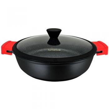 Cacerola Baja Briebe Black Titanium 28cm Inducción Antiadherente Aluminio Fundido Sin PFOA con Tapa de Cristal