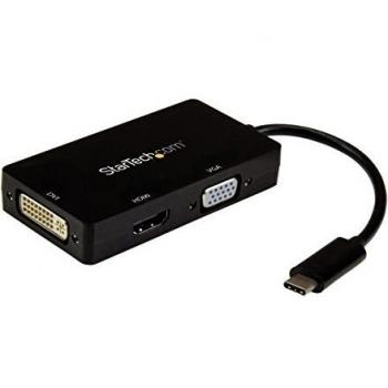 Adaptador USB-C Multipuertos 3 en 1 - 4K 30Hz - HDMI, DVI, VGA - Negro