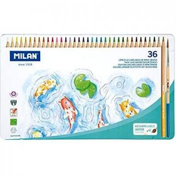 Caja metálica 36 lápices de colores acuarelables mina gruesa Ø 3,5 mm hexagonales + pincel