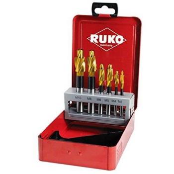 Ruko 102452T Juego de 6 avellanadores planos HSS-TiN, Negro
