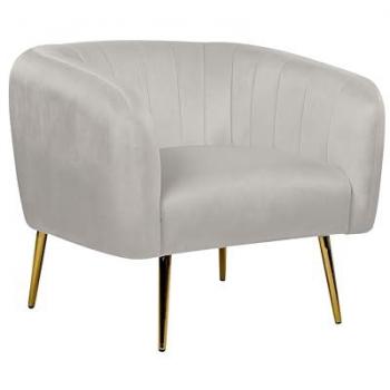 Sillón de Terciopelo Gris Claro con Estructura Metálica Dorada y Respaldo Redondo Estilo Glamour Laconia