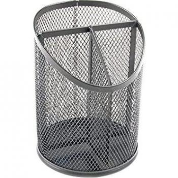 Cubilete portalapices q-connect metal rejilla plata con 3 compartimientos diametro 110 altura 147 mm